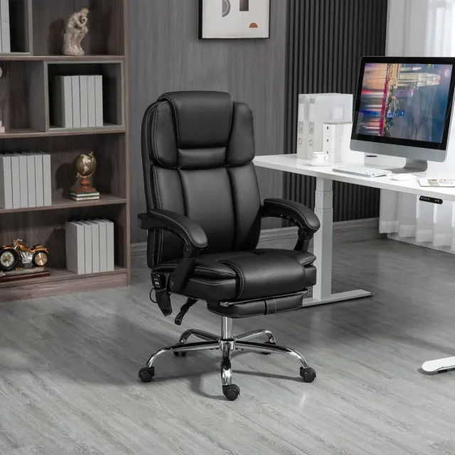 OKWISH Bureaustoel 66 X 67 X 118 126 Cm - Trilmassage Met Warmte En Afstandsbediening - Verstelbare Rugleuning 135 Graden - Staal - Zwart