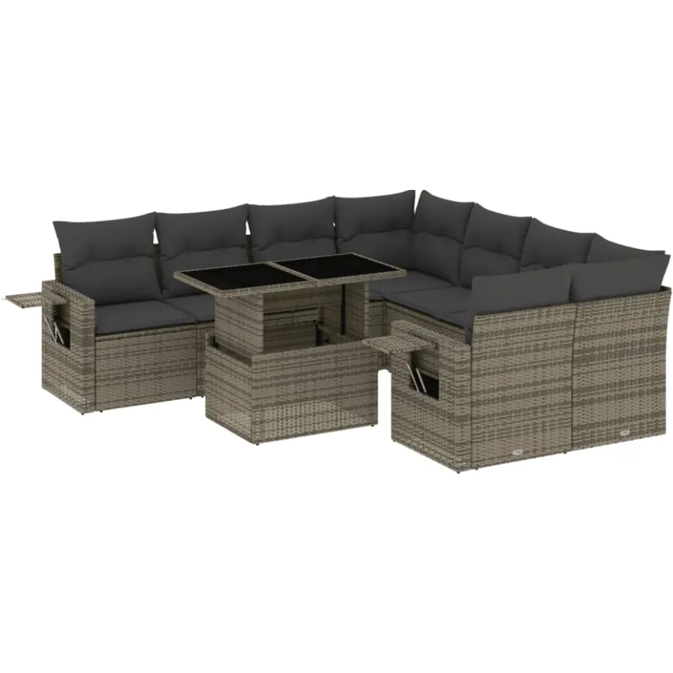 vidaXL 9-delige Loungeset met kussens poly rattan grijs, foto 3