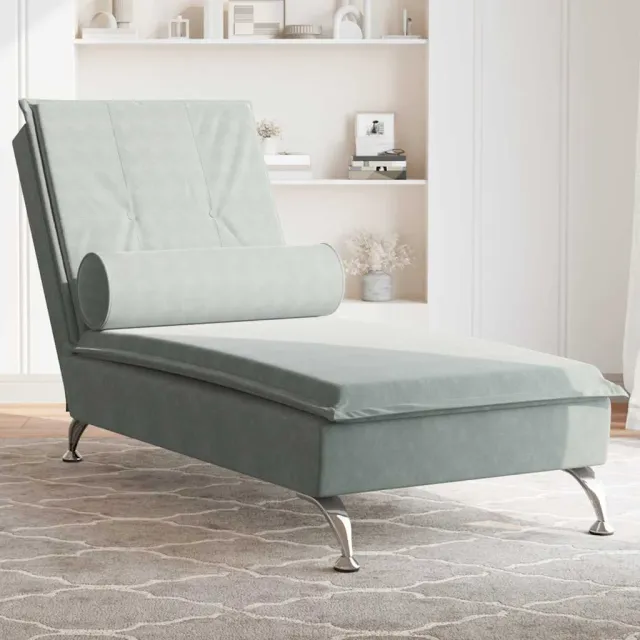 vidaXL Massage chaise longue met bolster fluweel lichtgrijs grijs, foto 2