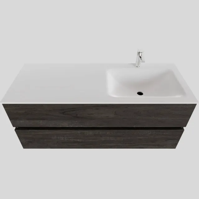 Boss & Wessing Badkamermeubel Solid Surface BWS Oslo 120x46 cm Rechts Wood Dark Brown (met 1 kraangat) Houtlook