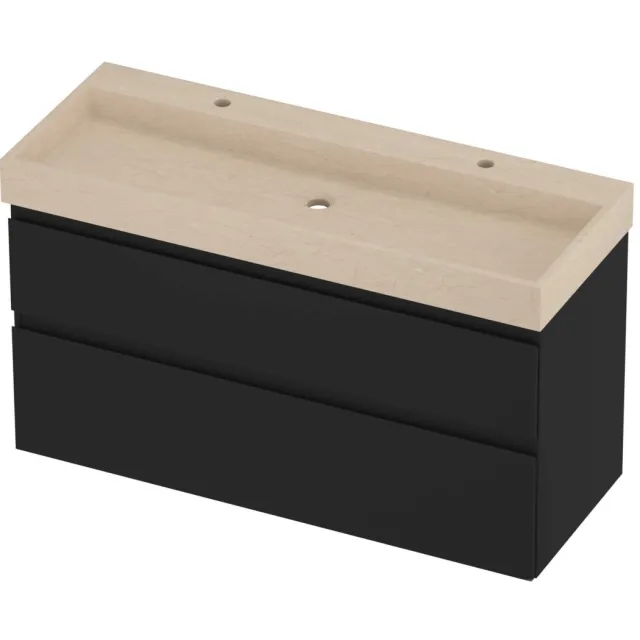 Proline Evoli Badmeubelset Hardsteen Loft 2 Kraangaten 120x46x70 cm Sand Stone Mat Zwart