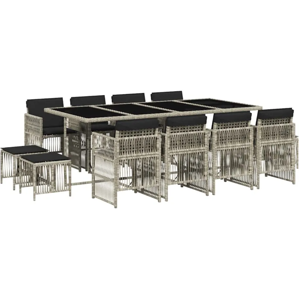 vidaXL 13-delige Tuinset met kussens poly rattan lichtgrijs grijs, foto 3