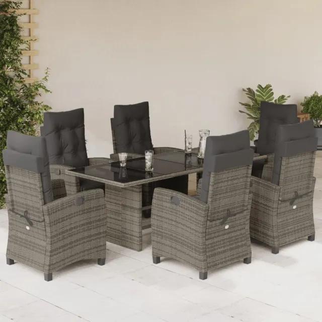 vidaXL 7-delige Tuinset met kussens poly rattan grijs, foto 2