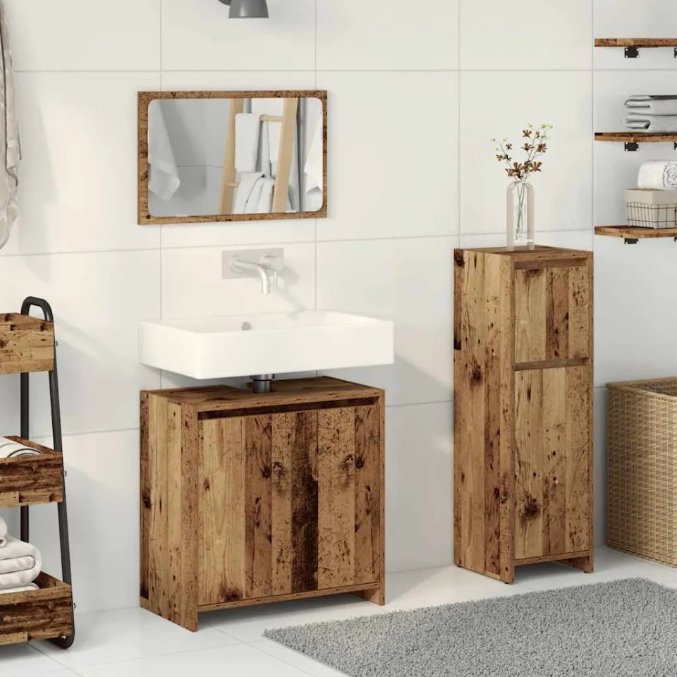 vidaXL 3-delige Badkamermeubelset bewerkt hout oud houtkleurig bruin, foto 2