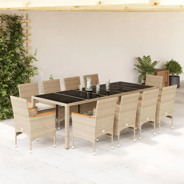 vidaXL 11-delige Tuinset met kussens poly rattan en glas beige, foto 2