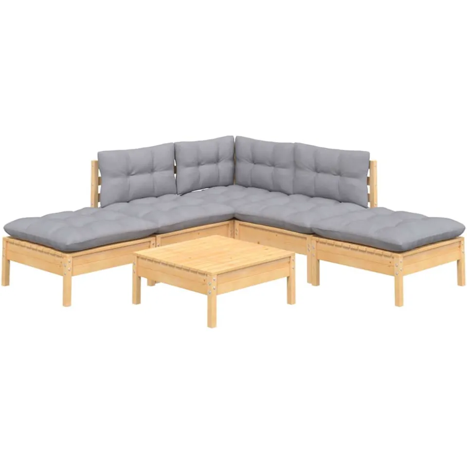 vidaXL 6-delige Loungeset met grijze kussens grenenhout grijs, foto 2