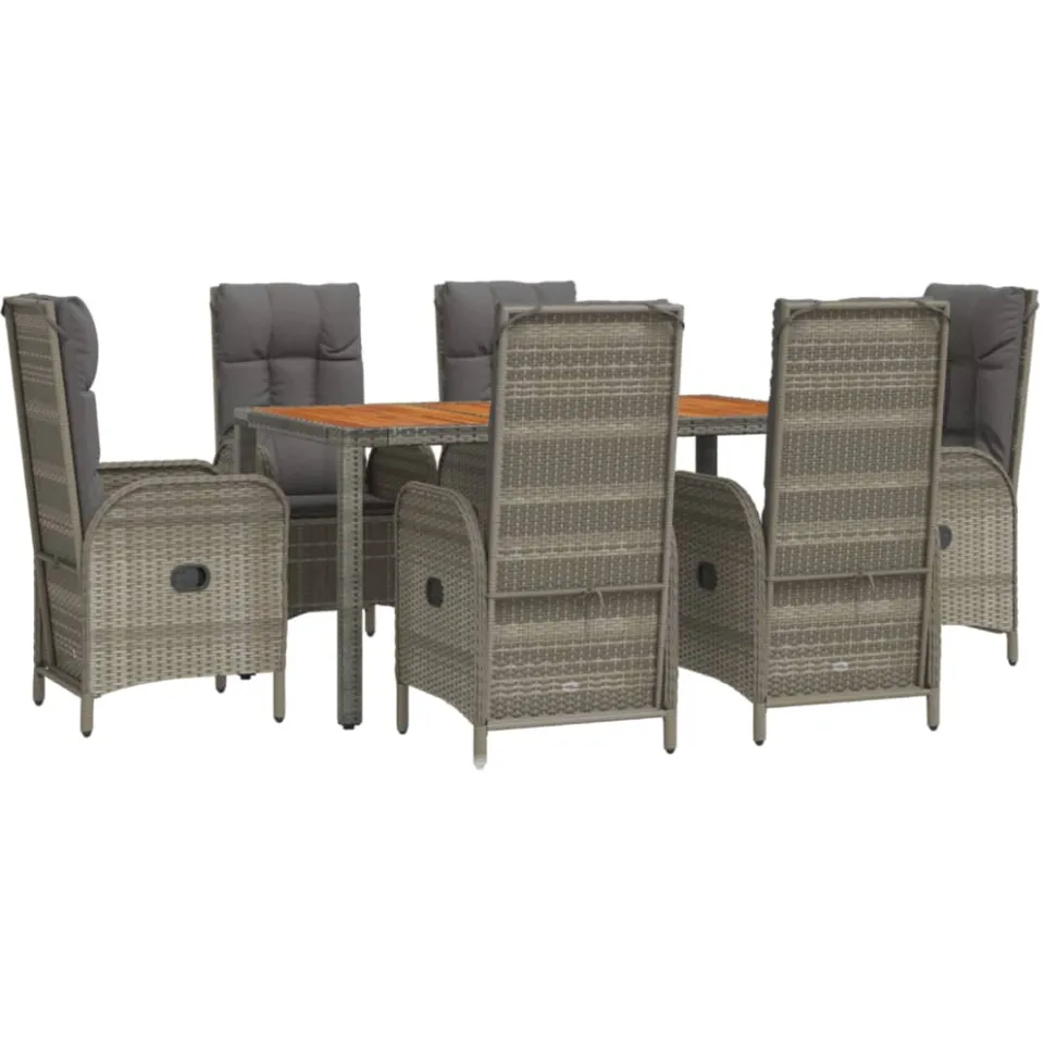vidaXL 7-delige Tuinset met kussens poly rattan grijs
