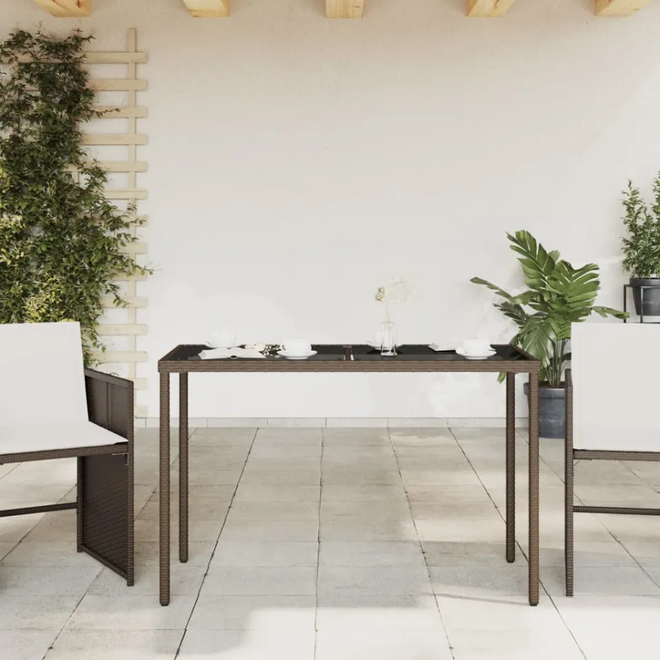 vidaXL Tuintafel met glazen blad 115x54x74 cm poly rattan bruin, foto 3
