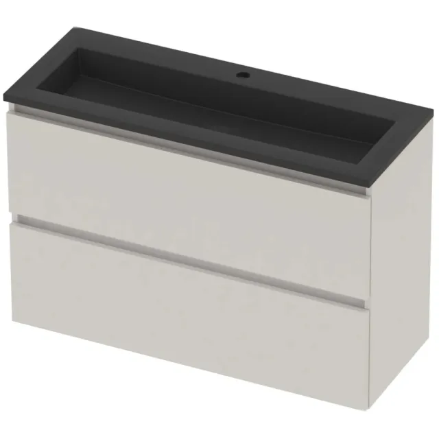 Basic-Line Mood 39 Badmeubelset Acryl 1 Kraangat Greeploos 100x39x62 cm Ice White Mat Zwart