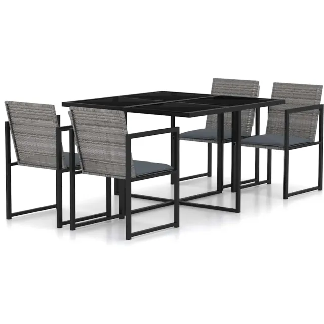vidaXL 5-delige Tuinset met kussens poly rattan grijs