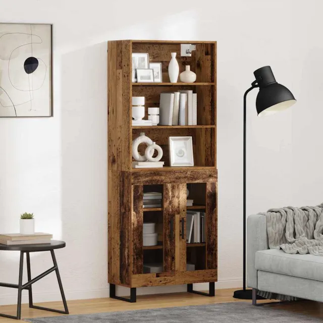 vidaXL Hoge kast 2 st Oudhout 69,5 x 34 x 180 cm Bewerkt hout en glas Bruin