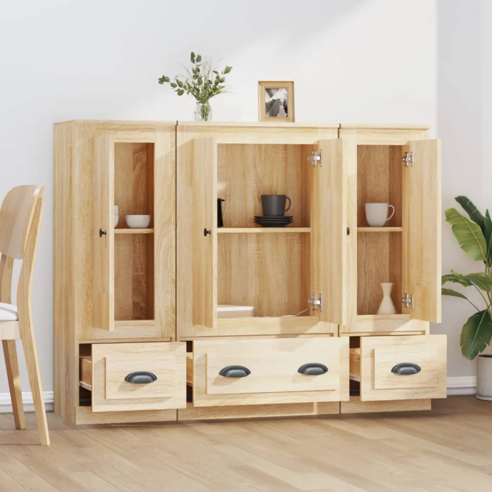 vidaXL Hoge kasten 3 st bewerkt hout sonoma eikenkleurig, foto 3