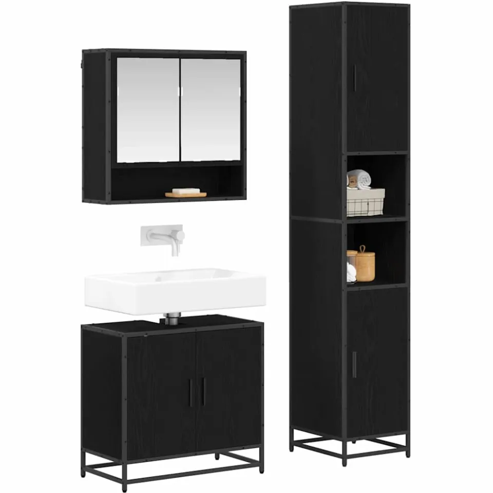 vidaXL Badkamermeubelset 3 st Zwart Eiken 35 x 37,5 x 188,5 cm