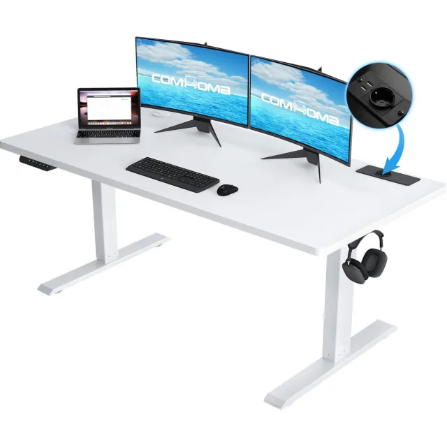 COMHOMA Elektrisch Zit Sta Bureau 140x60 cm - Met Geheugenfunctie - Wit Wit-140cm