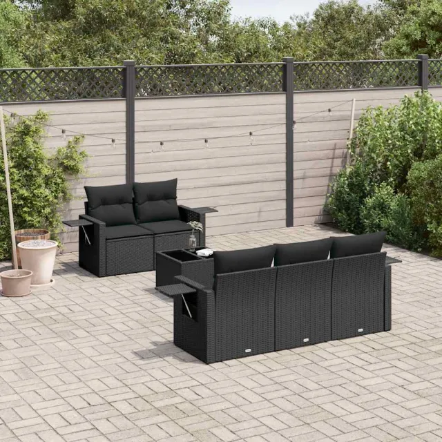 vidaXL 6-delige Loungeset met kussens poly rattan zwart, foto 2
