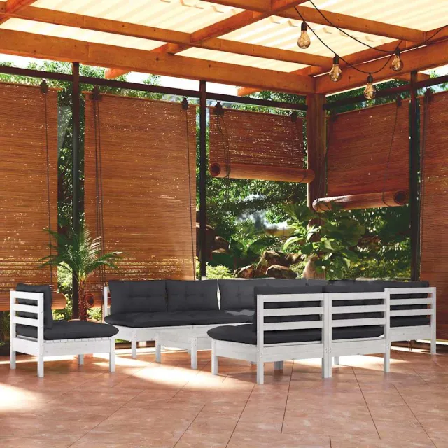 vidaXL 11-delige Loungeset met kussens massief grenenhout wit, foto 2