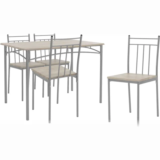ml-design eettafel met 4 stoelen, licht eiken, 5-delige eetset voor 4 personen, hout, eetkamerstoelen met metalen poten, keukentafelset, eetkamerset, zitgroep voor eetkamer woonkamer keuken Beige, Zilver
