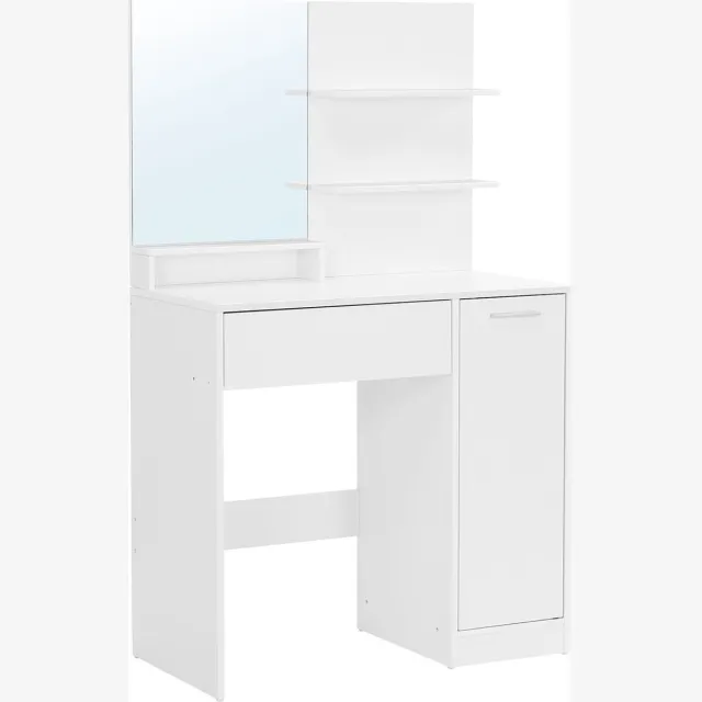 Furnihaus Kaptafel met rechthoekige spiegel en 1 lade cosmetische tafel Wit