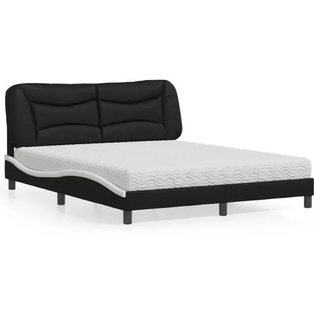 vidaXL Bed met matras "Hvar" kunstleer zwart en wit 160x200 cm