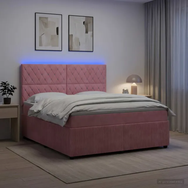 vidaXL LED Boxspring Bed met Matras Roze 140 x 190 cm Fluweel