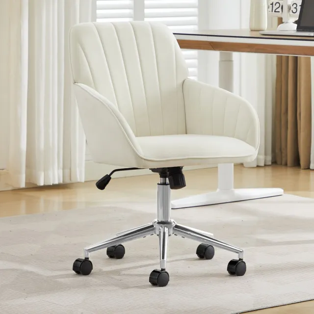 MODENUIT Bureaustoel 62 x 60 x 97 cm - Verstelbare Zithoogte - 360° Draaibaar - Voor Bureau - Velvet - Wit