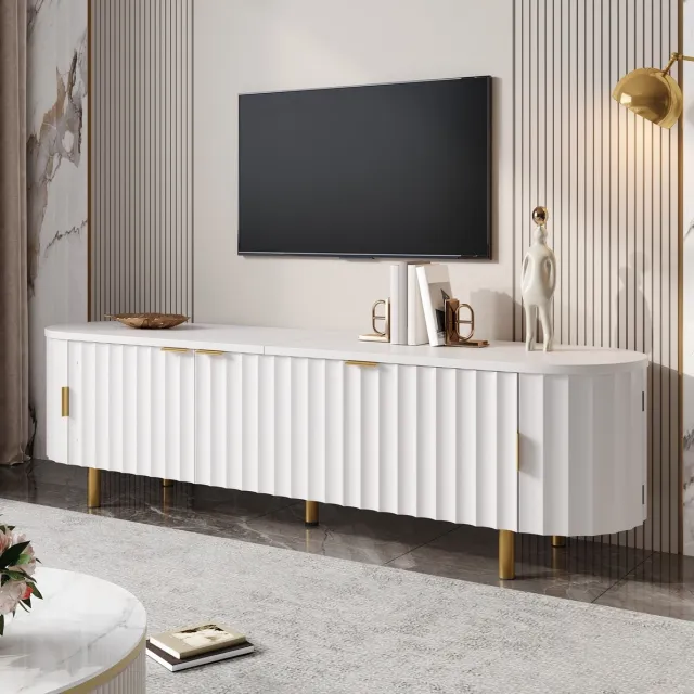 STILVORA TV-Meubel - Vijf Deuren Met Geribbelde Front - Voor Woonkamer En Mediaopslag - MDF En IJzer - 170x40x47 Cm - Wit
