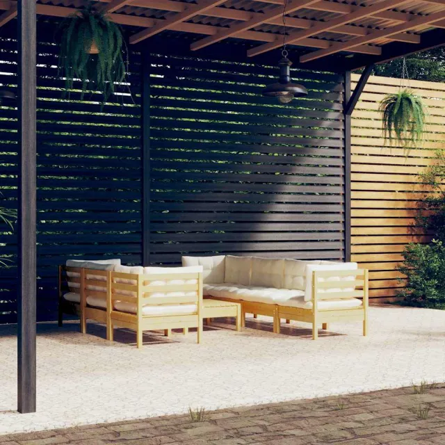 vidaXL 8-delige Loungeset met crèmekleurige kussens massief grenenhout, foto 2