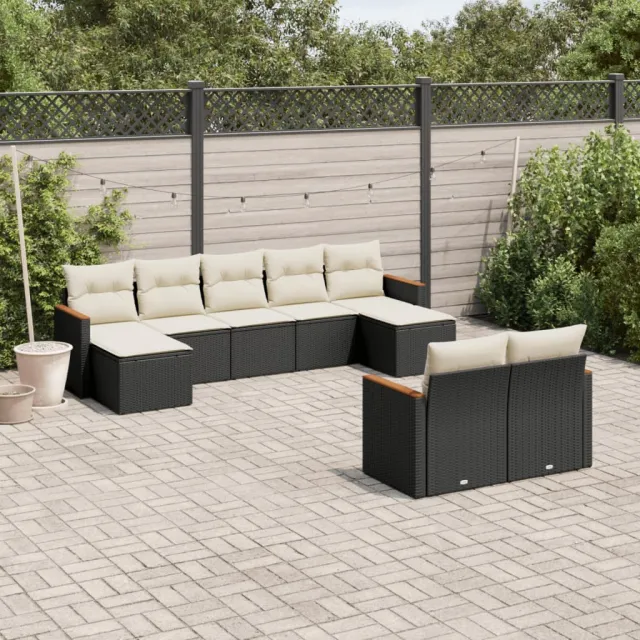 vidaXL 9-delige Loungeset met kussens poly rattan zwart, foto 2