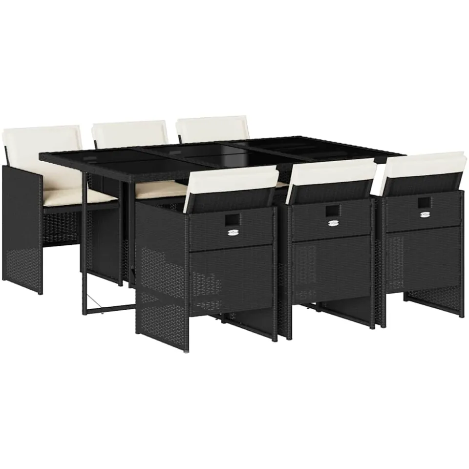 vidaXL 7-delige Tuinset met kussens poly rattan zwart, foto 3