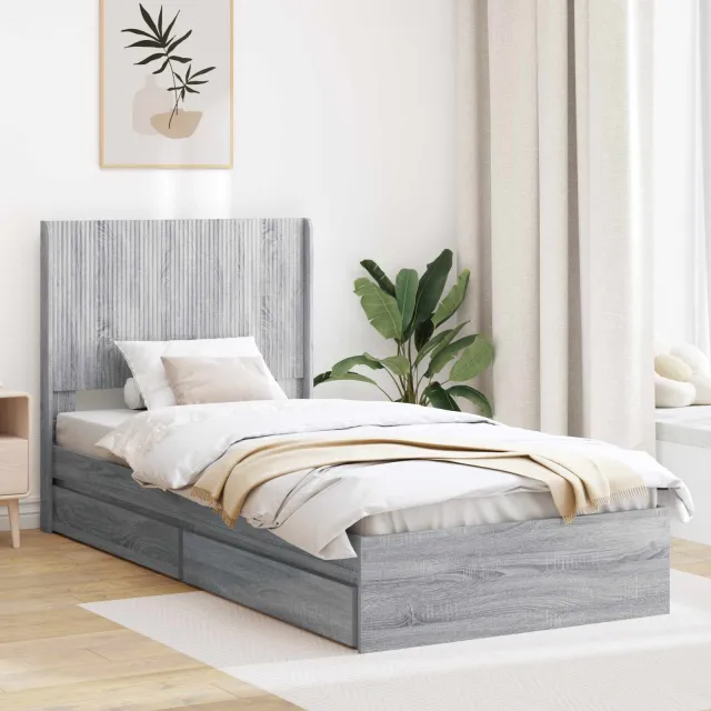 vidaXL Bedframe met opbergruimte en hoofdbord Grijs Sonoma