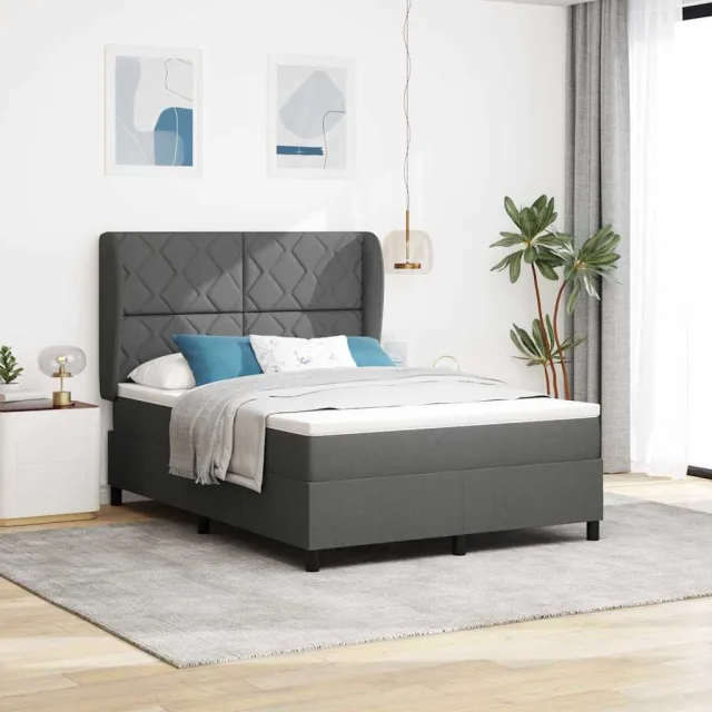 vidaXL Boxspring bed met hoofdeinde Donkergrijs 140 x 190 cm Stof