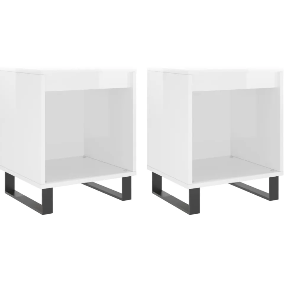 vidaXL Nachtkastjes 2 st 40x35x50 cm bewerkt hout hoogglans wit, foto 3