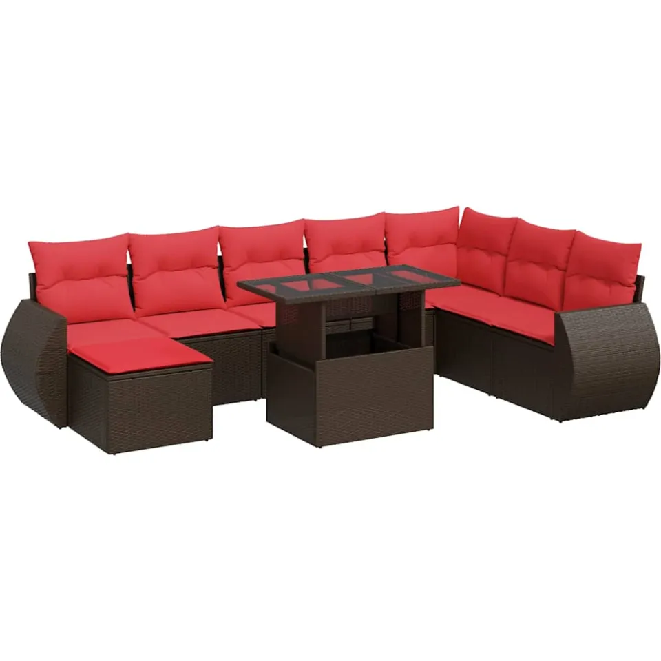 vidaXL 9-delige Loungeset met kussens poly rattan acacia bruin, foto 3