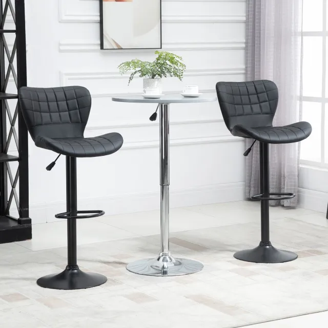 Wishdor Barkrukken Set Van 2 - In Hoogte Verstelbaar En 360 Graden Draaibaar - Modern Retro Ontwerp - Voor Keukeneiland, Huisbar Of Feestruimte - Kunstleer En Metaal - Zwart - 57 X 58 X 87-107 Cm