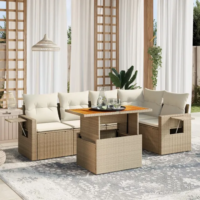 vidaXL 6-delige Loungeset met kussens poly rattan beige, foto 2