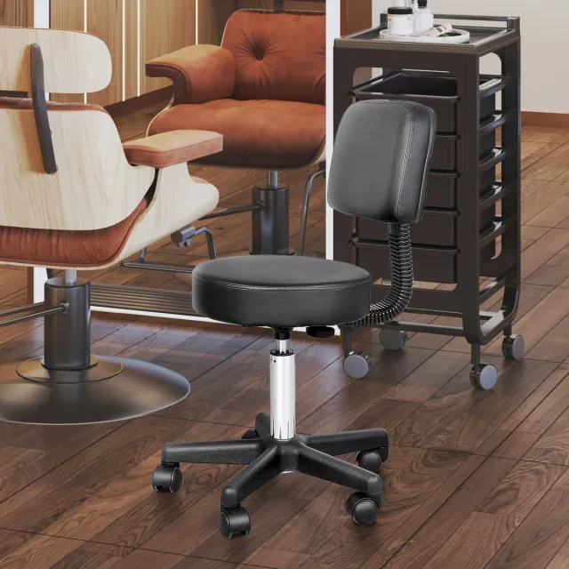 DESMIU Bureaukruk 43-55 Cm - Draaibaar En In Hoogte Verstelbaar Met Wielen - Voor Salon, Kantoor En Thuiswerkplek - Kunstleer - Zwart