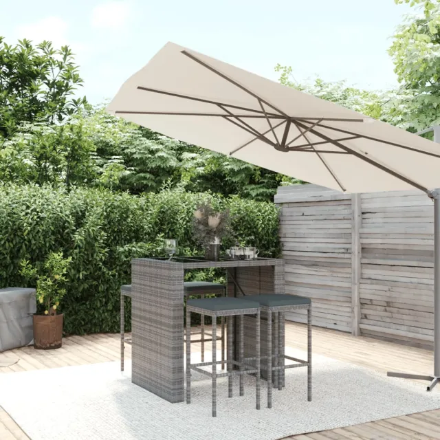 vidaXL 5-delige Tuinbarset met kussens poly rattan grijs, foto 2