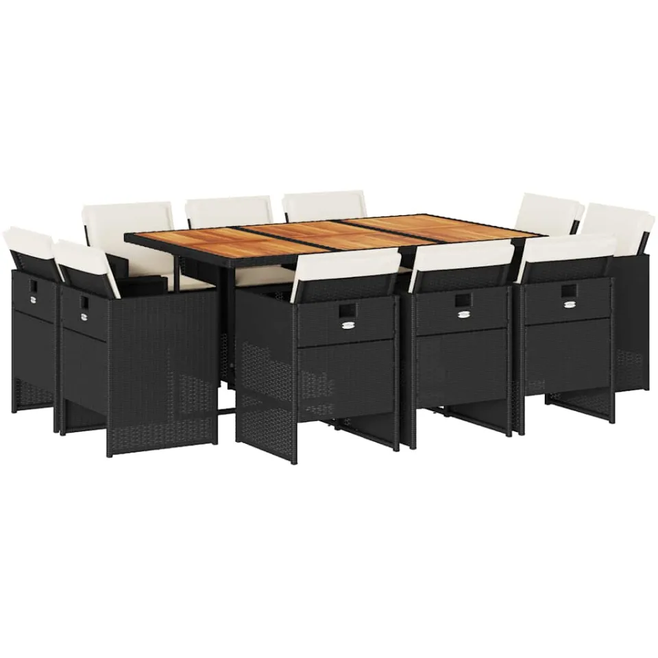 vidaXL 11-delige Tuinset met kussens poly rattan zwart