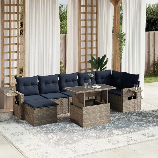 vidaXL 8-delige tuinbankset met kussens, grijs polyrotan, foto 2