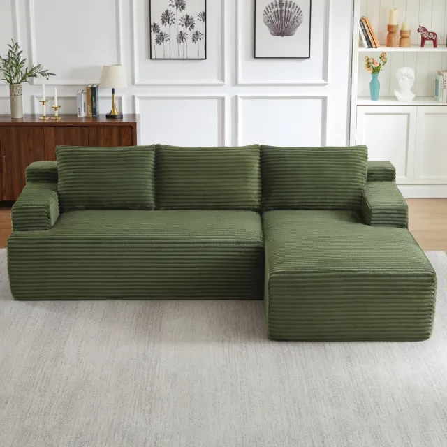 COVREO Hoekbank met slaapfunctie – 238x152x66 cm – L-vormige bank van corduroy – Modulaire sofa voor woonkamer – Groen