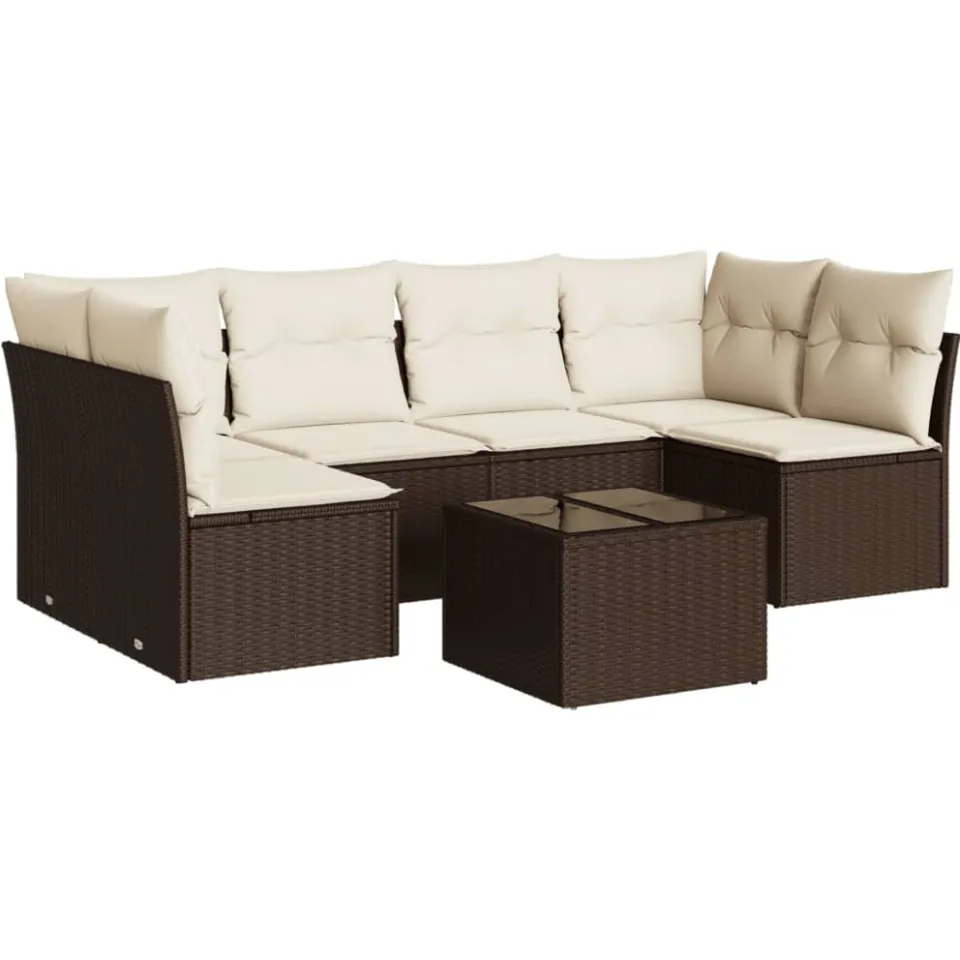 vidaXL 7-delige Loungeset met kussens poly rattan bruin