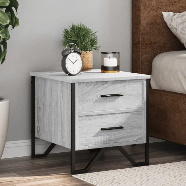 vidaXL Nachtkastjes 2 st 40x41x40 cm bewerkt hout grijs sonoma eiken, foto 2