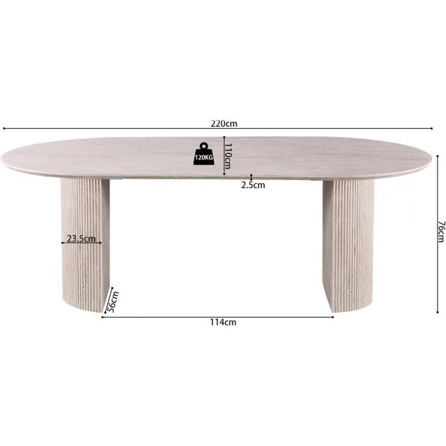 Rousseau Tafel 'Lagos' 220 cm Ovaal Decor Travertin Beige
