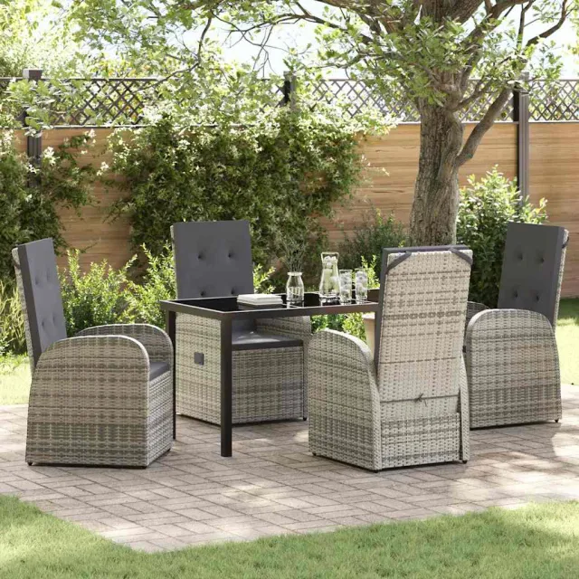 vidaXL Tuin eettafelset 5 st Grijs poly rattan, foto 2