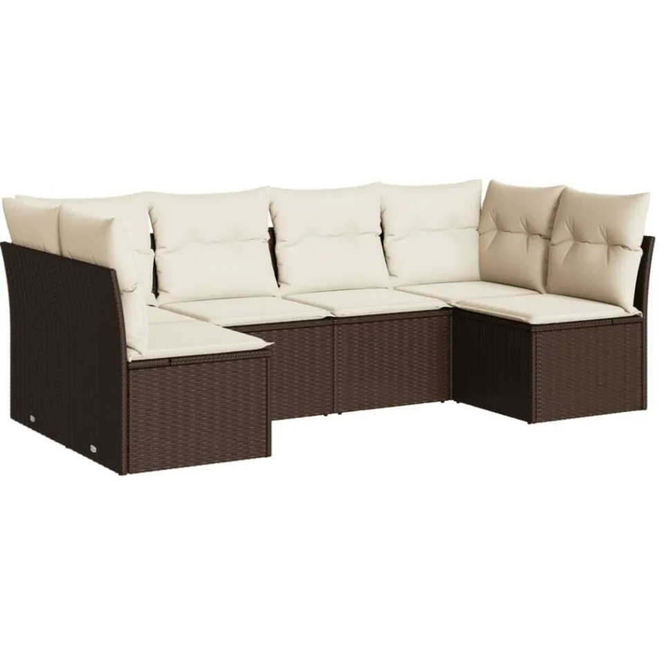 vidaXL 6-delige Loungeset met kussens poly rattan bruin