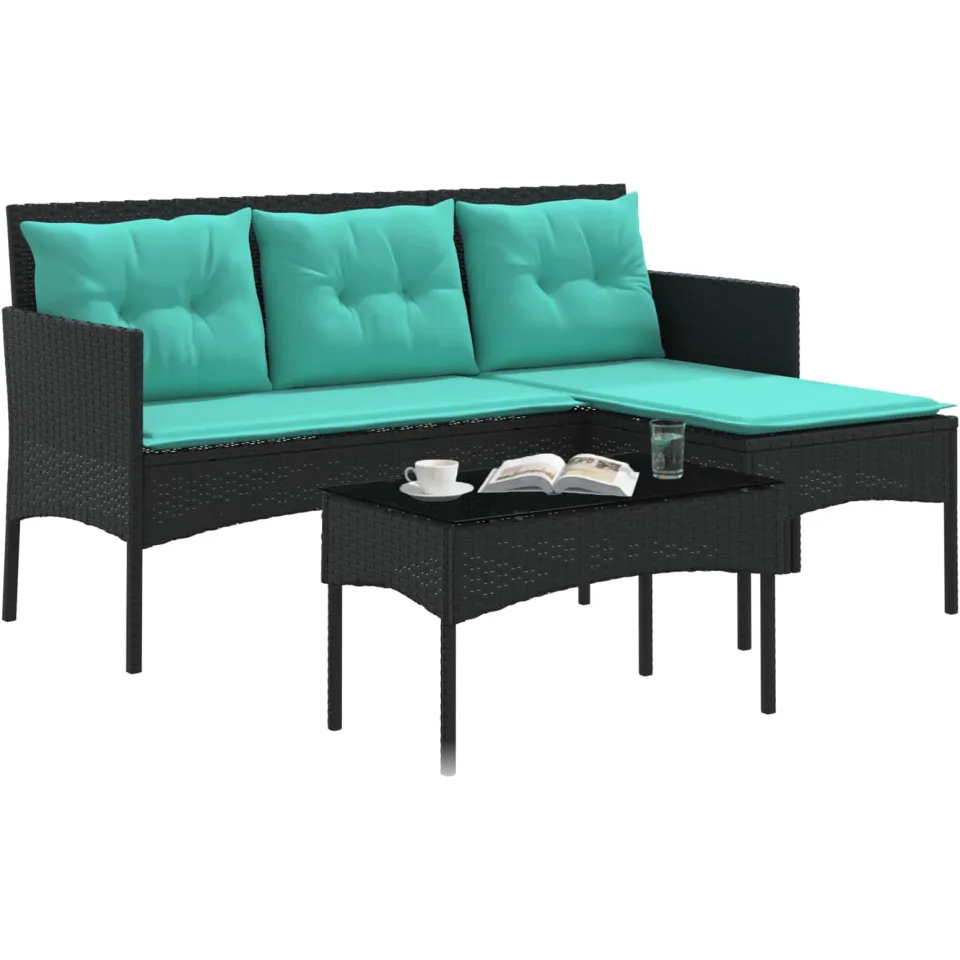 vidaXL Tuinbankenset 2 st poly rattan Zwart
