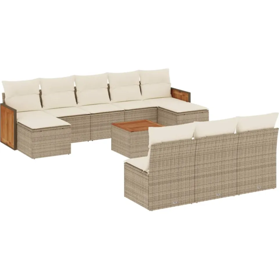 vidaXL 11-delige Tuinset met kussens poly rattan beige, foto 3
