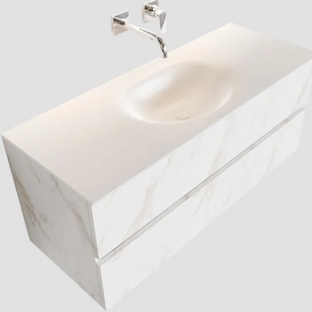 Boss & Wessing Badkamermeubel BWS Madrid Carrara Mat 120 cm Solid Surface Wastafel (0 kraangaten, 2 lades)