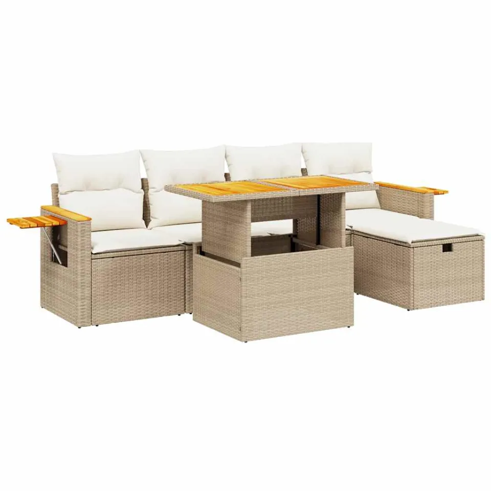 vidaXL 6-delige Loungeset met kussens poly rattan beige, foto 3