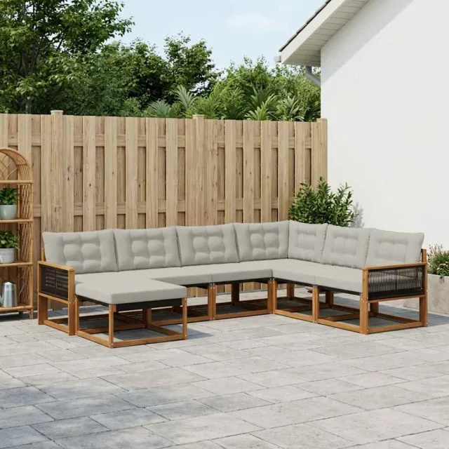 vidaXL Buiten bankenset 8 st 8-zits Naturel en lichtgrijs